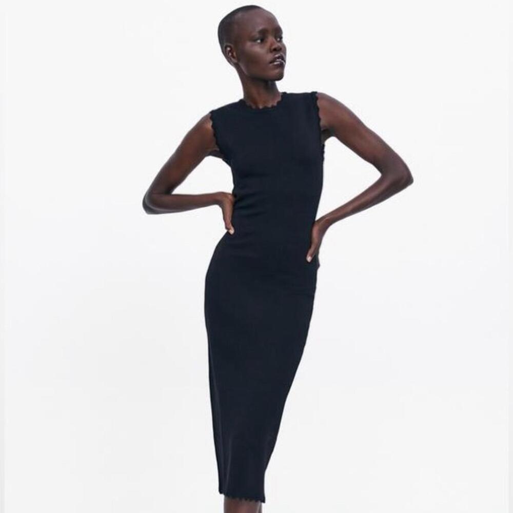 Zara | Dresses | Zara Scalloped Knit Sleeveless Bodycon Midi Dress